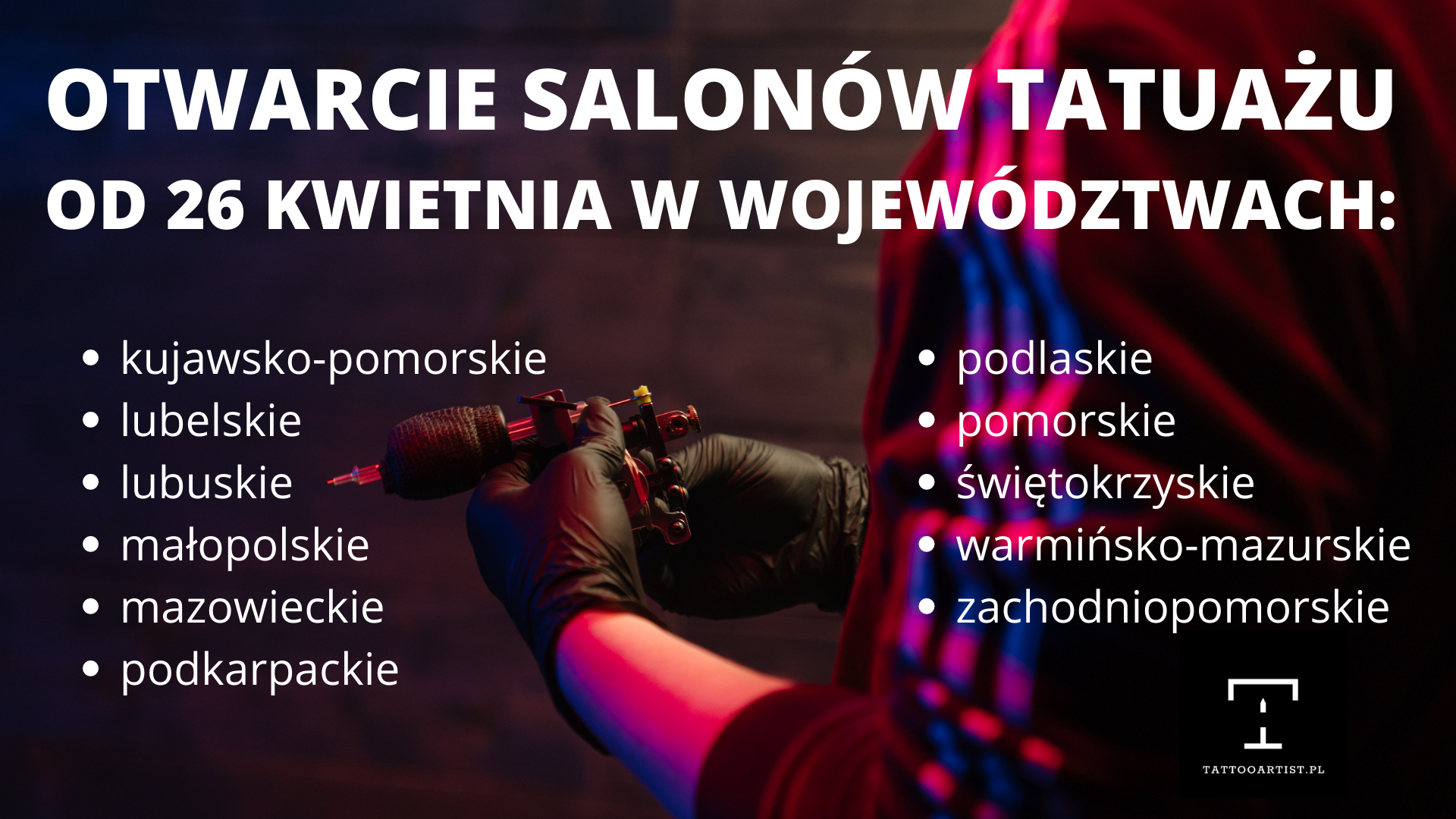 Tatuażyści z 11 województw od 26 kwietnia wracają do pracy